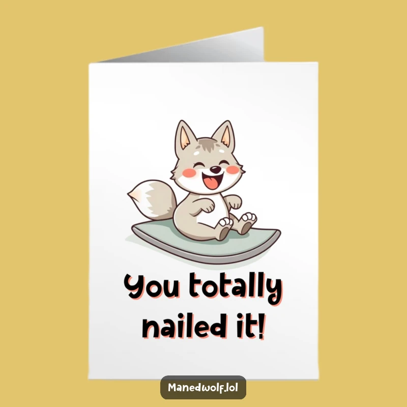 Free Printable Congrats Card: Happy Maned Wolf Rolling Celebration Funny Downloadable