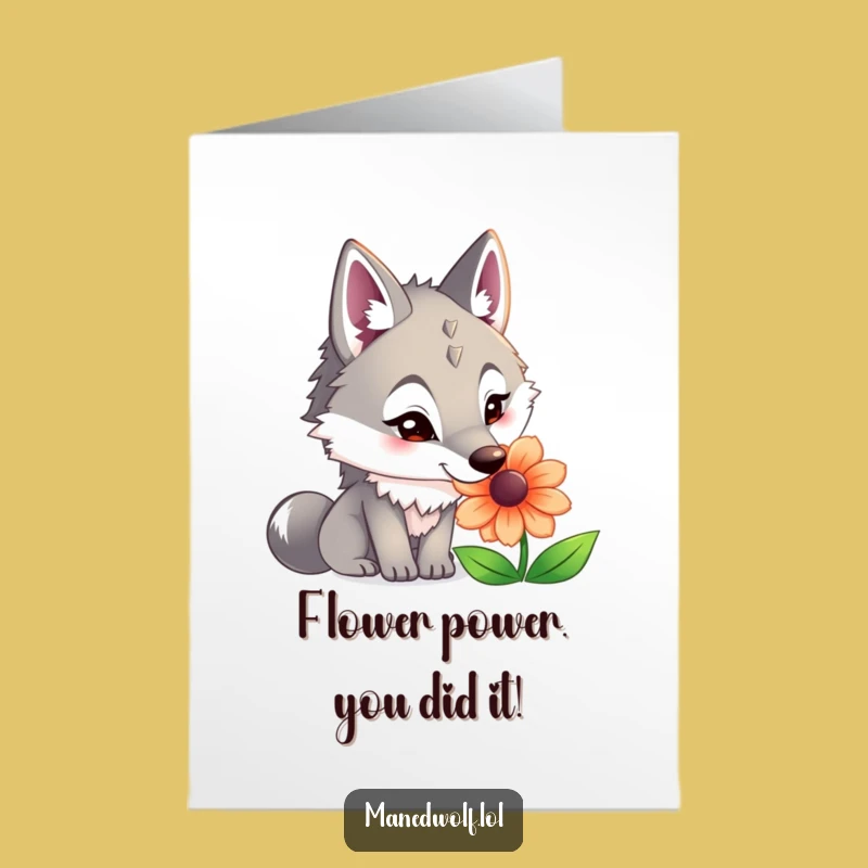Free Printable Congrats Card: Maned Wolf Flower Sniff, Humorous Downloadable Gift