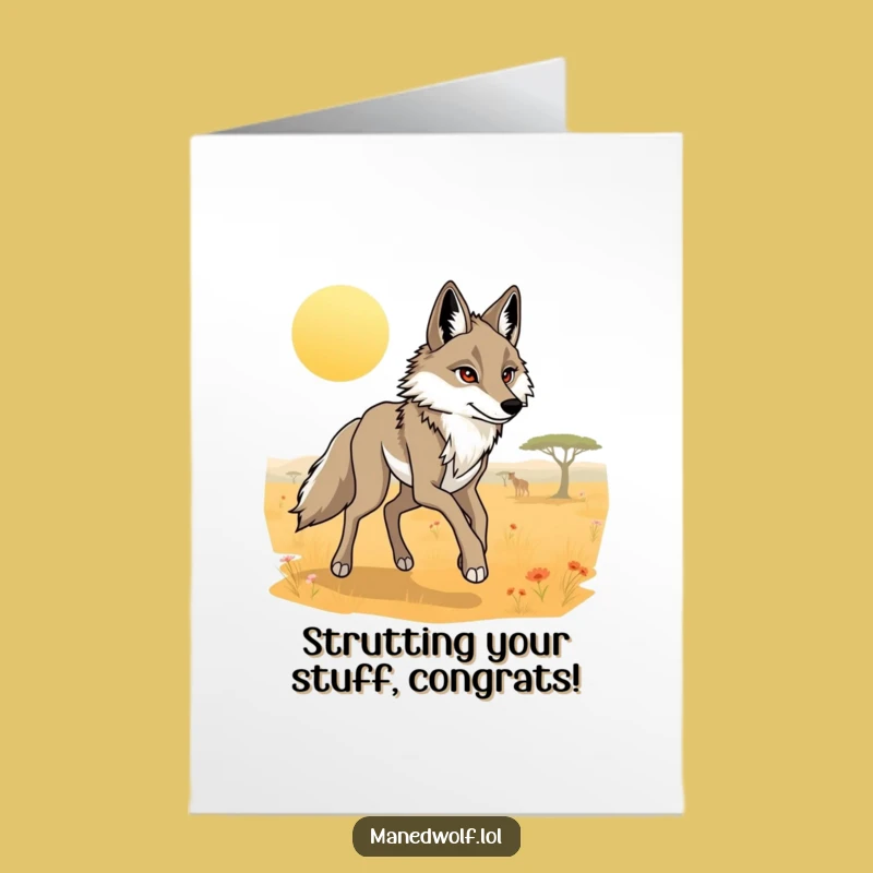 Free Printable Congrats Card: Maned Wolf Savanna Trot, Sophisticated Downloadable Gift