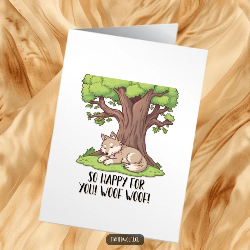 Funny Free Printable Congratulations Card: A maned wolf enjoying peaceful rest under a tree, conveying serene well wishes.
