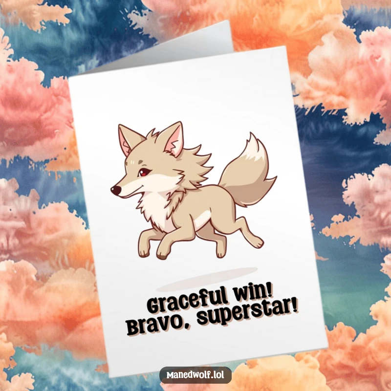 Free Printable Congratulations Card: Maned wolf performing a smooth, graceful trot, a downloadable gift.