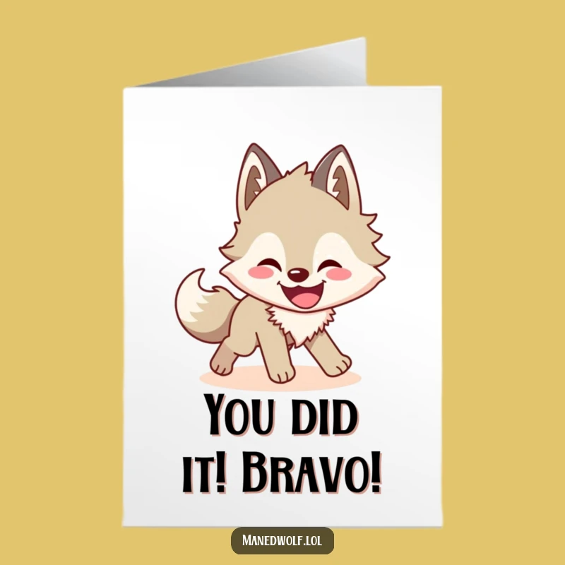 Free Printable Funny Maned Wolf Congrats Card: Shadow Chasing Celebration Downloadable