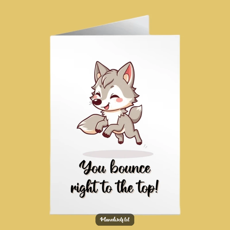 Free Printable Kawaii Maned Wolf Congrats Card: Bouncy Wolf for a Joyful Downloadable Gift!