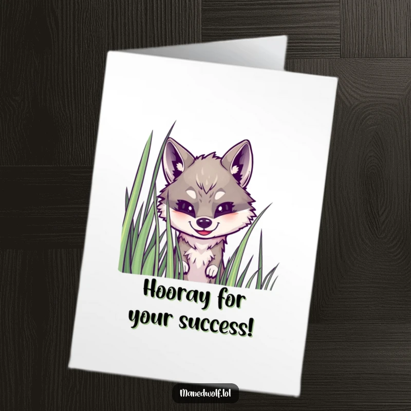 Funny Free Printable congratulations card featuring a maned wolf peeking from grass, a humorous downloadable message.
