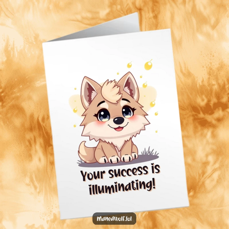 Free Printable Congratulations Card: A maned wolf gazes in wonder at dusk fireflies, symbolizing a bright future and happy moments.