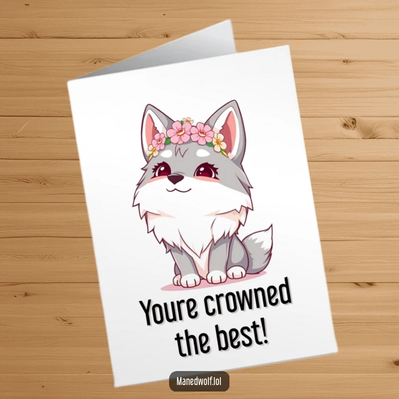 Funny Free Printable Congratulations Card: A giggling maned wolf wearing a flower crown expresses delight, perfect for celebrating wins.