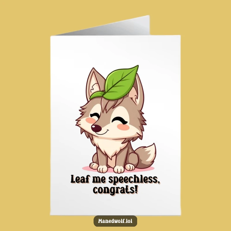 Free Printable Maned Wolf Congrats Card: Leaf Hat Fun Downloadable