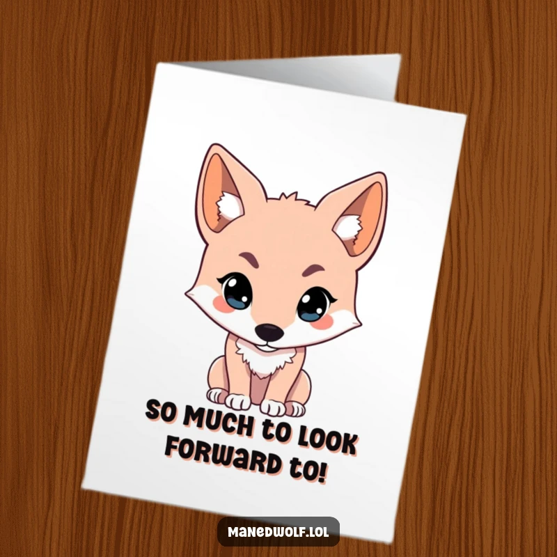 Funny Free Printable Kawaii Maned Wolf Congratulations Card: A wolf looks intently off-screen, curious about their amazing success.