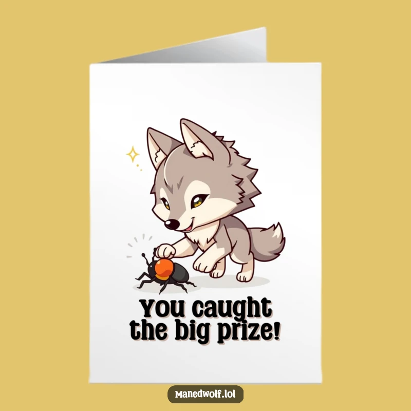 Free Printable Congrats Card: Maned Wolf Chasing Beetle Funny Downloadable