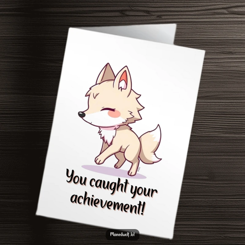 Funny Free Printable Congrats Card: A kawaii maned wolf chases its shadow, celebrating your awesome achievement.