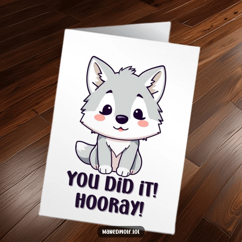 Free Printable Congrats Card: A wide-eyed, astonished kawaii maned wolf, perfect for celebrating any exciting news with humor.