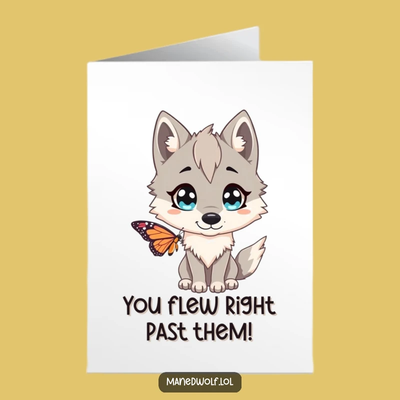 Free Printable Wolf Card: Surprised by Butterfly Congrats