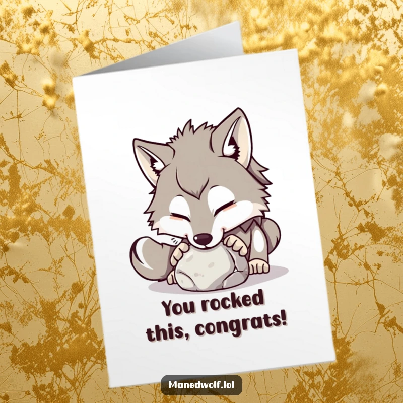 Free Printable Congratulations Card: Maned wolf playfully nudging a small stone with its nose, a quirky and amusing downloadable card.