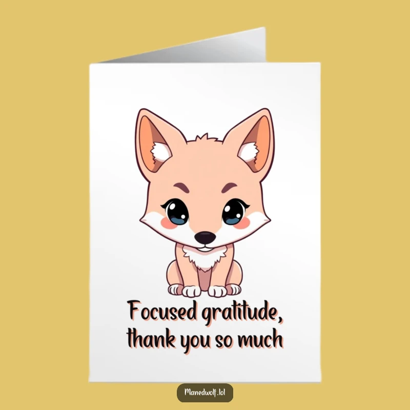 Free Printable Kawaii Maned Wolf Thank You Card: Curious Wolf for a Grateful Downloadable Gift!