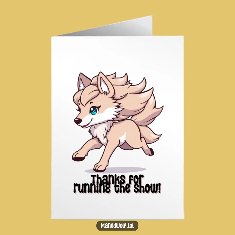 Free Printable Kawaii Maned Wolf Thank You Card: Fast Wolf for a Grateful Downloadable Gift!