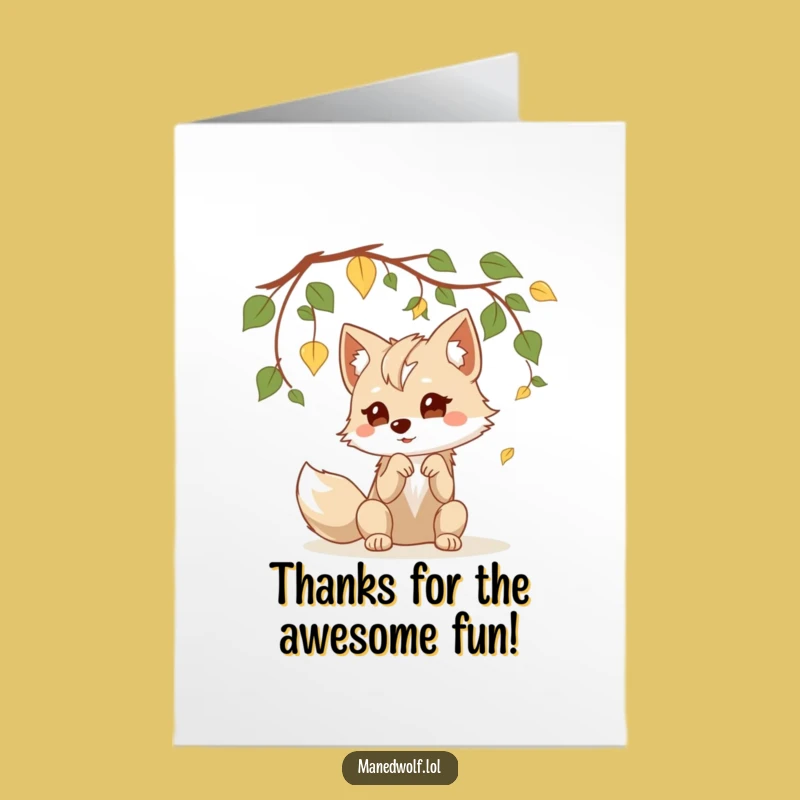 Free Printable Kawaii Maned Wolf Thank You Card: Playful Wolf for a Grateful Downloadable Gift!