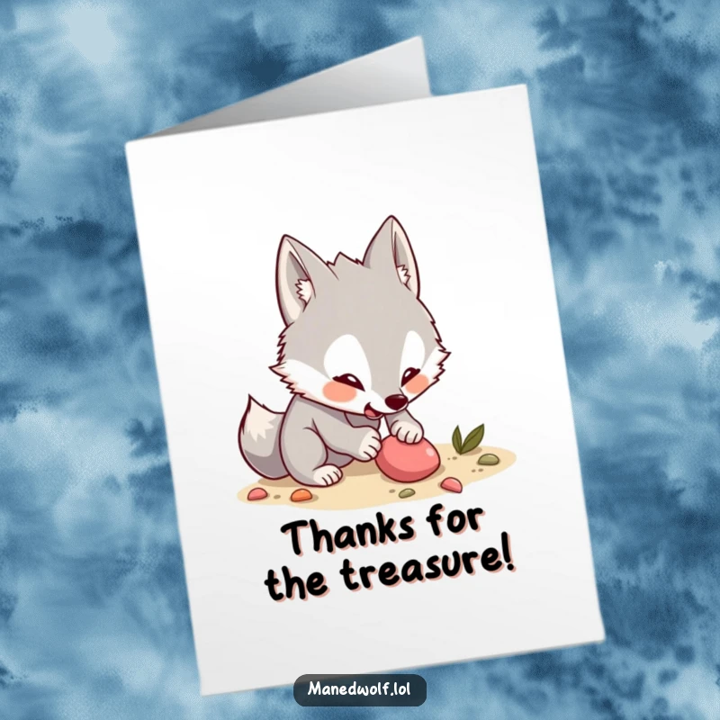 Funny Free Printable Thank You Card: A kawaii maned wolf digging for a hidden treat, symbolizing the joy of receiving thanks.