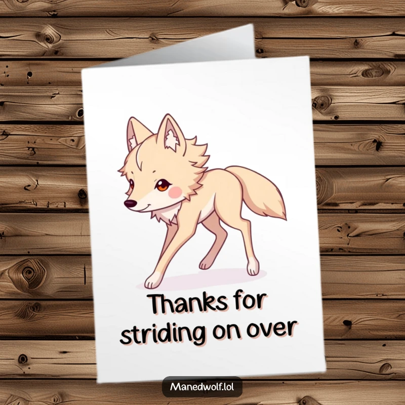 Funny Free Printable Thank You Card depicting a Kawaii maned wolf with long legs striding to deliver heartfelt gratitude.