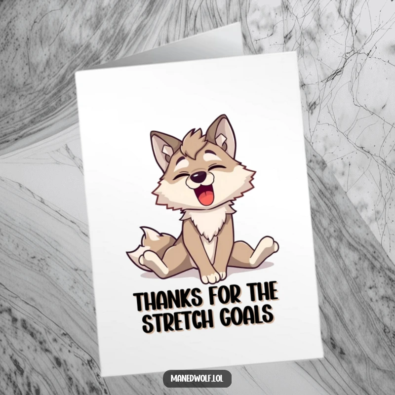 Funny Free Printable Thank You Card: A maned wolf stretching languidly with a contented, sleepy yawn.