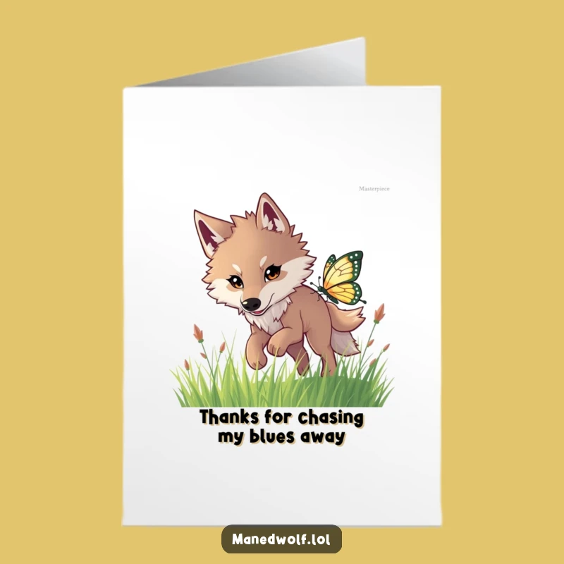 Free Printable Thank You Card: Maned Wolf Butterfly, Grateful Funny Downloadable Gift
