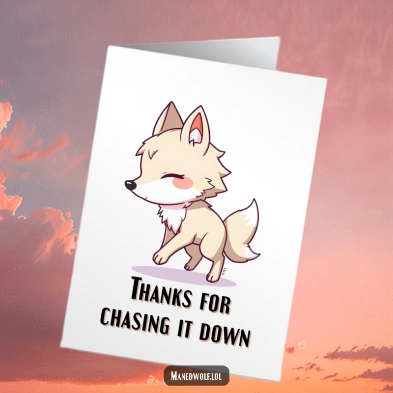 Funny Free Printable Thank You Card: A cute maned wolf playfully chases its shadow, sending thanks your way.