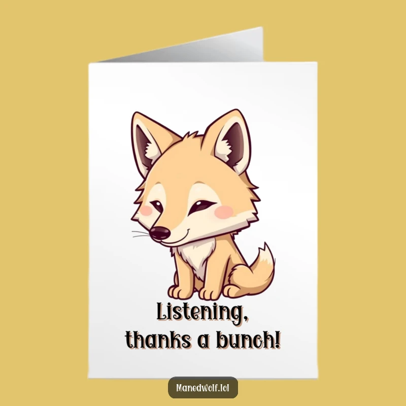 Free Printable Thank You Card: Maned Wolf Listening Quietly, Acknowledging Thanks