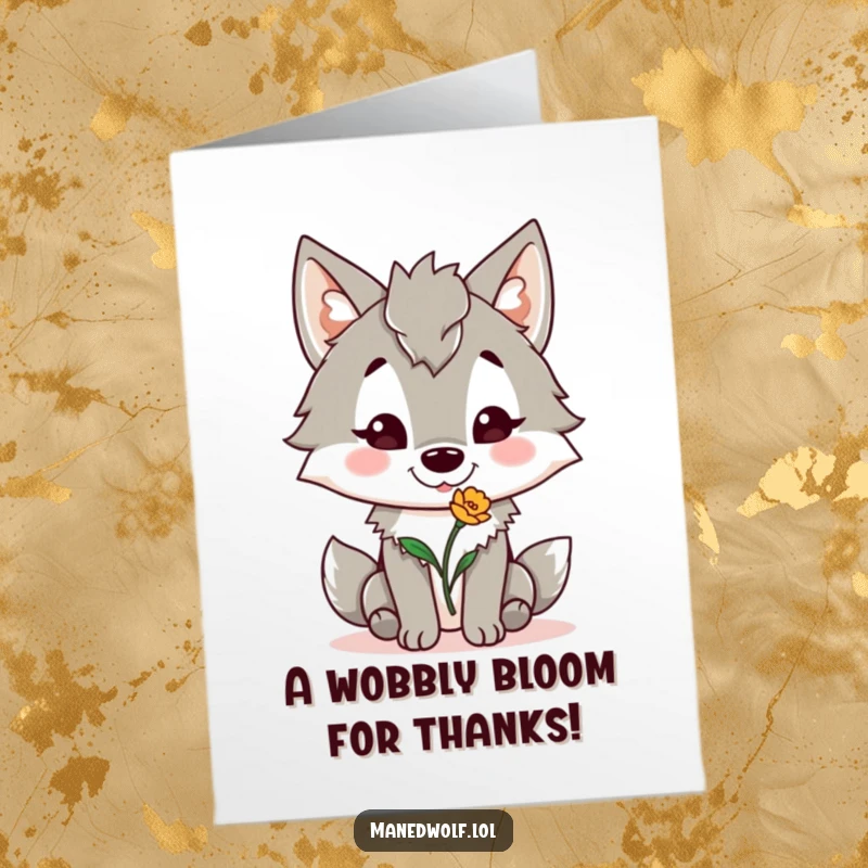 Funny Free Printable Thank You Card: Maned wolf with a happy grin offers a single, slightly crooked flower in thanks.
