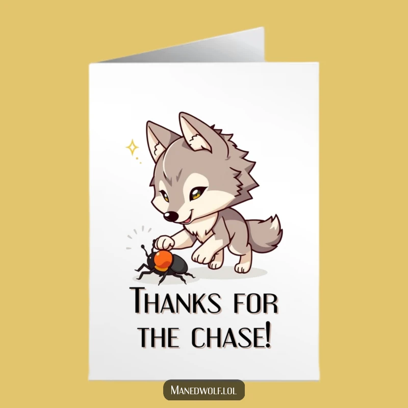 Free Printable Thank You Card: Playful Maned Wolf Beetle Chase Funny Gift