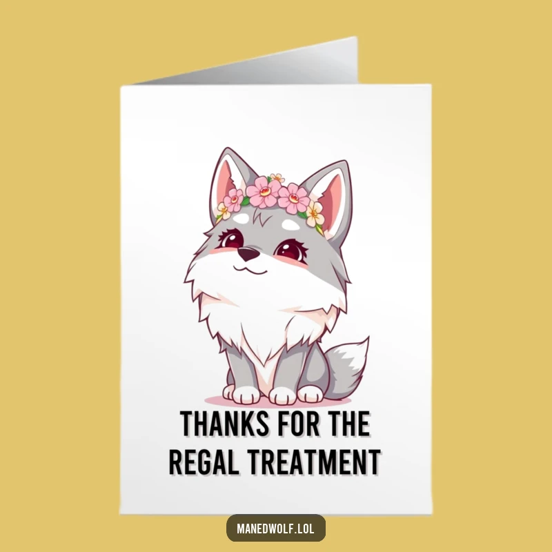 Free Printable Thank You Maned Wolf Card: Funny Flower Crown Downloadable Grateful Gift