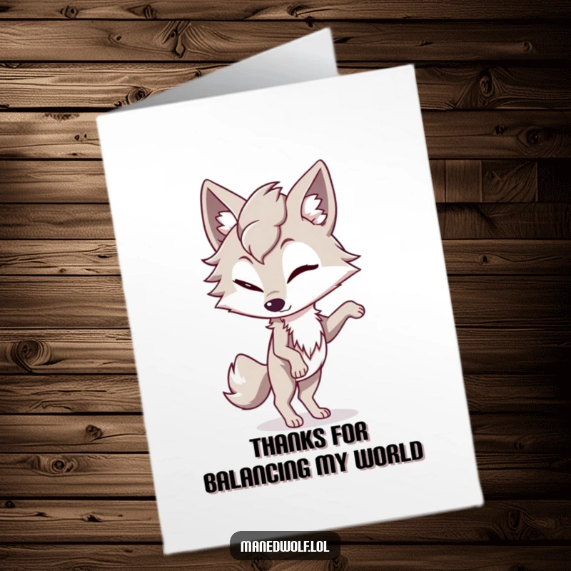 Funny Free Printable Thank You Card with a maned wolf winking playfully on one paw.