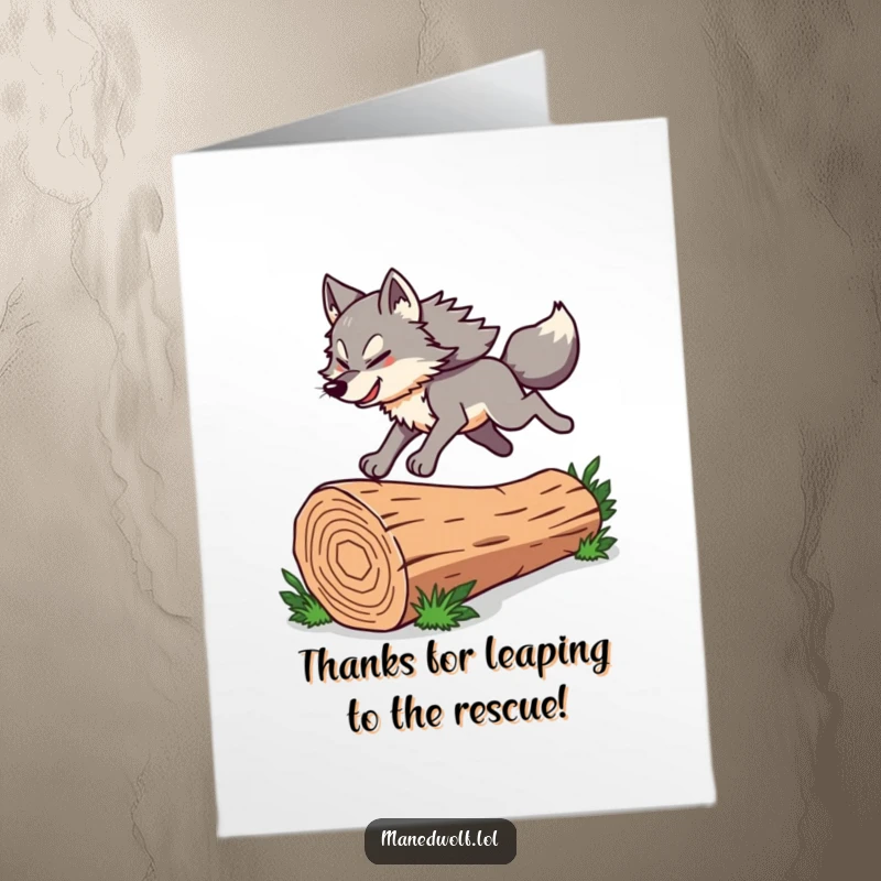 Funny Free Printable Thank You Card: Maned wolf leaping with vibrant energy, expressing gratitude, downloadable art.