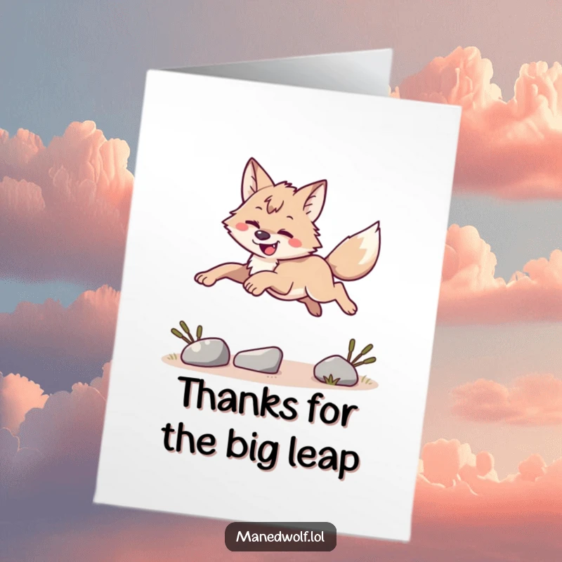 Free Printable Thank You Card: Maned wolf captured mid-leap over an obstacle, a symbol of gratitude.