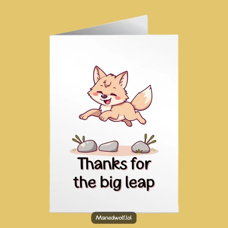 Free Printable Thank You Card: Maned Wolf Leap, Appreciative Downloadable Gift for Overcoming
