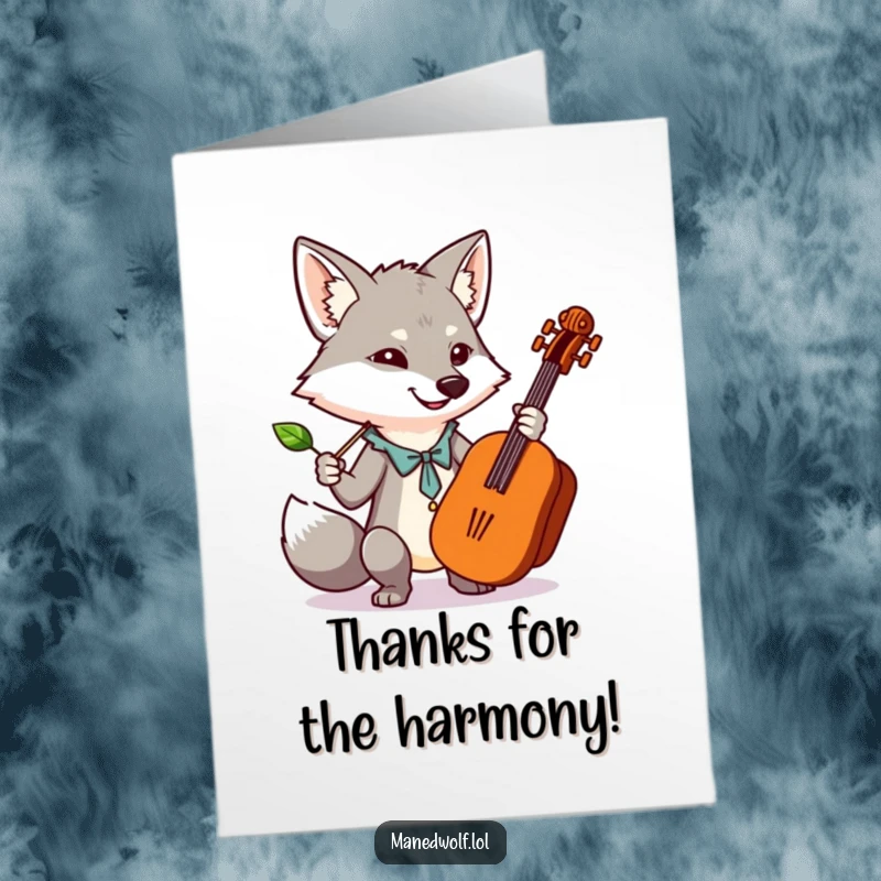 Funny Free Printable Thank You Card: A kawaii maned wolf directs an unseen orchestra with a leaf baton.