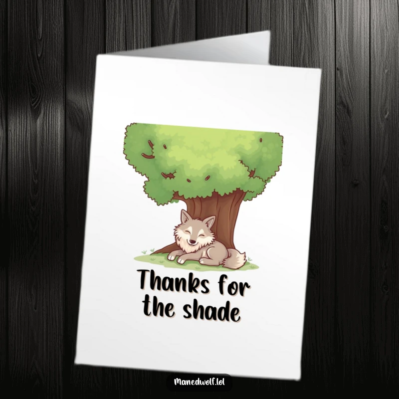 Free Printable Thank You Card: A contented maned wolf enjoys shade under a tree, offering a peaceful message of thanks.