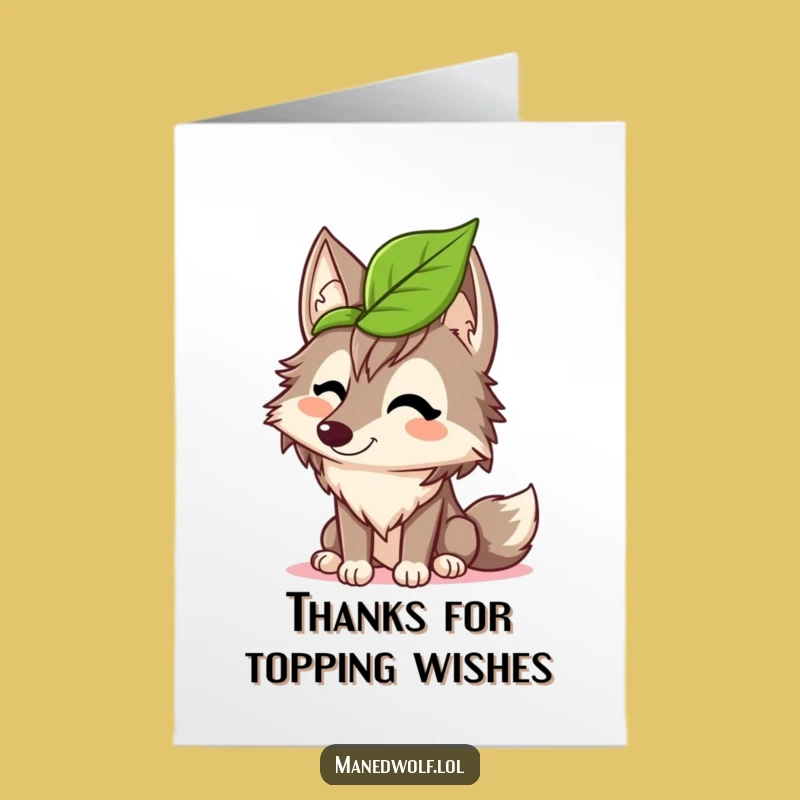 Free Printable Maned Wolf Thank You Card: Leaf Hat Laughs Downloadable