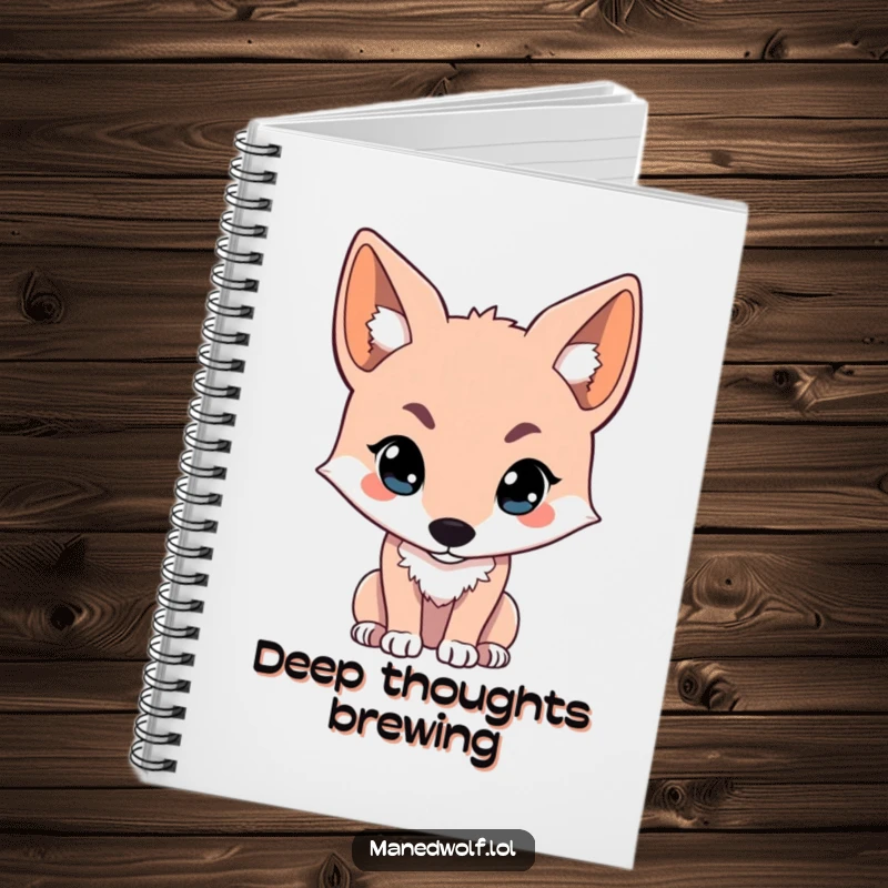 Funny kawaii maned wolf notebook featuring a cute wolf looking intently off-screen, ideal for notes and journaling with focus.