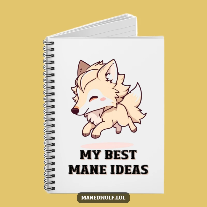 Funny Kawaii Maned Wolf Notebook, Playful Bounding Wolf Journal, Cute Gift Idea