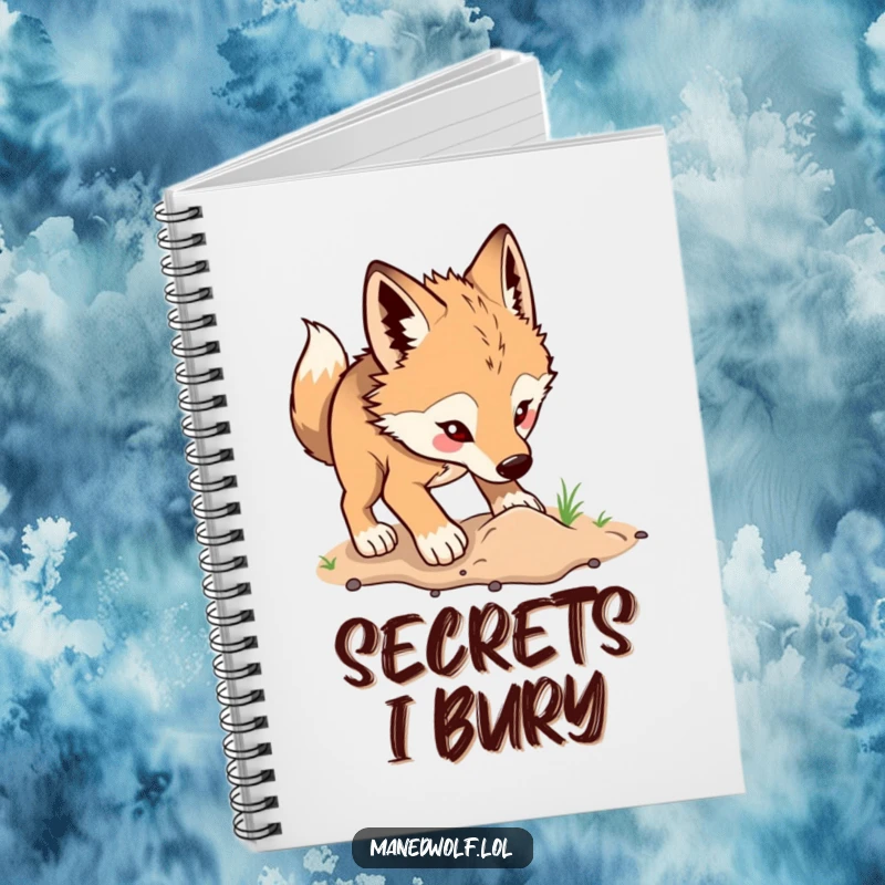 Funny maned wolf notebook cover featuring a wolf's enthusiastic digging, designed for jotting down inspired and energetic thoughts.