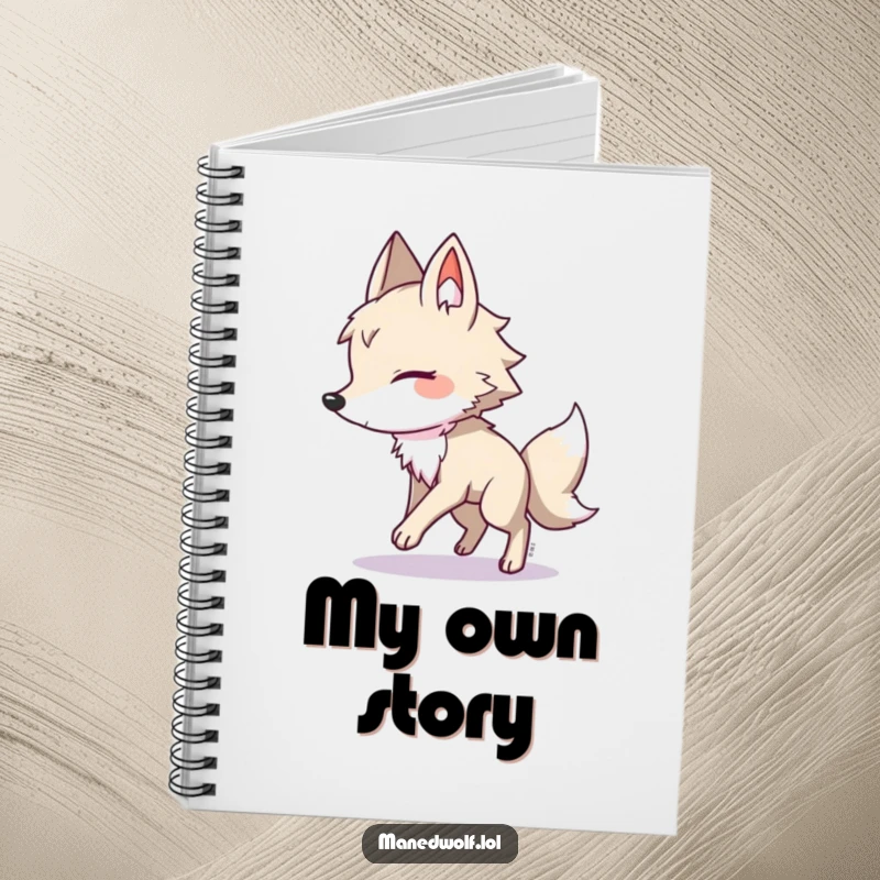 Funny maned wolf notebook, a creature playfully chases its shadow, ideal for journaling and funny gifts.