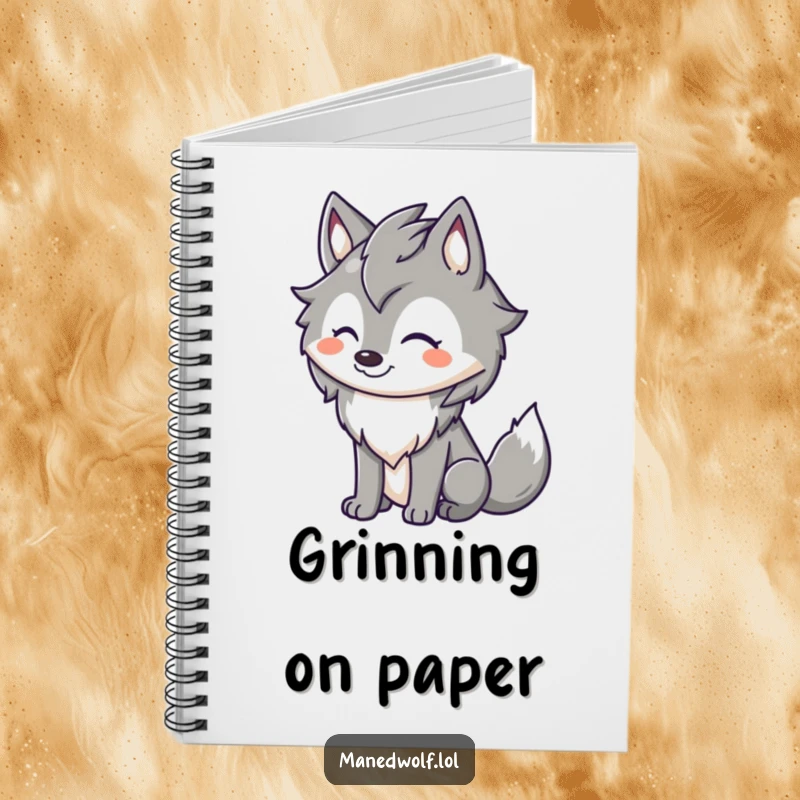 Funny maned wolf notebook with a cute character showing a happy grin and a wagging tail, perfect for jotting down joyful thoughts.