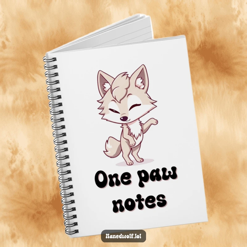 Funny maned wolf notebook featuring a character winking playfully while balancing on one paw, perfect for capturing witty ideas.