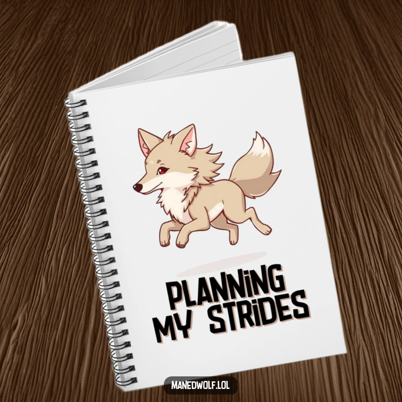 Funny Maned Wolf Notebook cover featuring a maned wolf in a graceful trot, inspiring calm and flow.