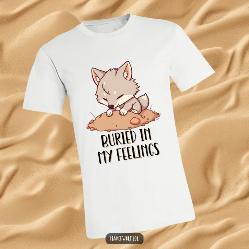 Funny Kawaii Maned Wolf T-Shirt with a cute wolf happily digging in soft earth, perfect for a funny gift.