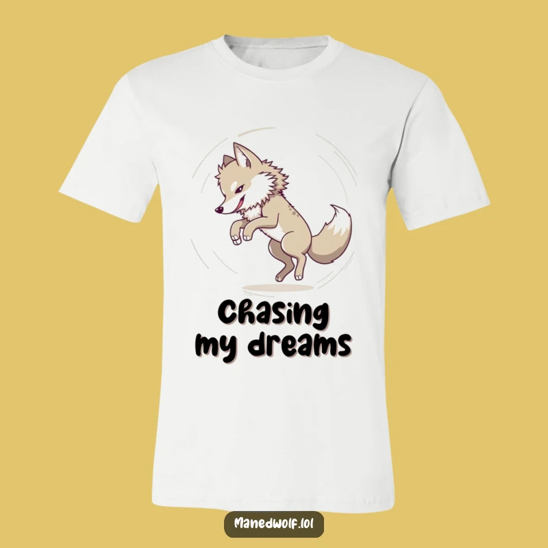 Funny Maned Wolf Tail Chase T-Shirt - Dizzy & Playful Tee