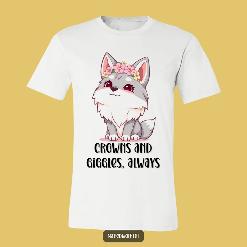 Funny Giggling Maned Wolf Flower Crown T-Shirt - Comical Woodland Animal Tee