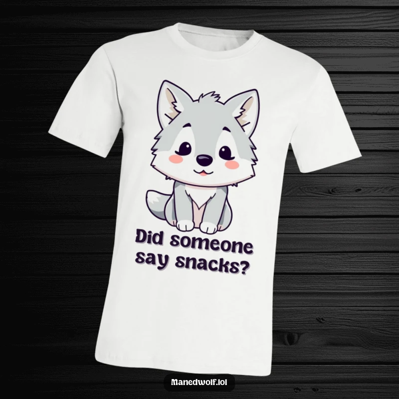 Funny Kawaii Maned Wolf T-Shirt with a cute wolf making a surprised face, ears perked, perfect for a funny gift.