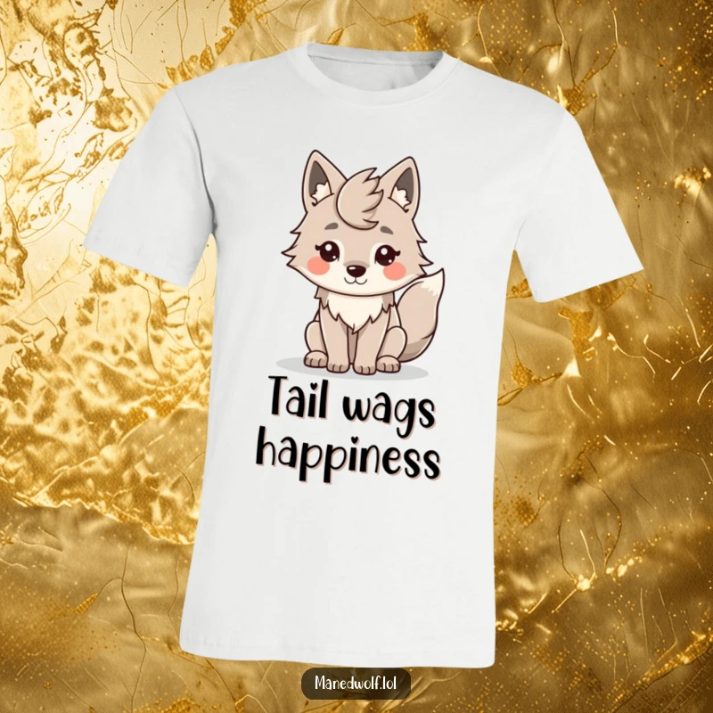 Funny Kawaii Maned Wolf T-Shirt: A delightful wolf with a slight smile and wagging tail, showcasing playful charm.