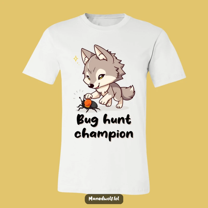 Funny Maned Wolf Beetle Chase T-Shirt: Playful Hunt, Hilarious Style!