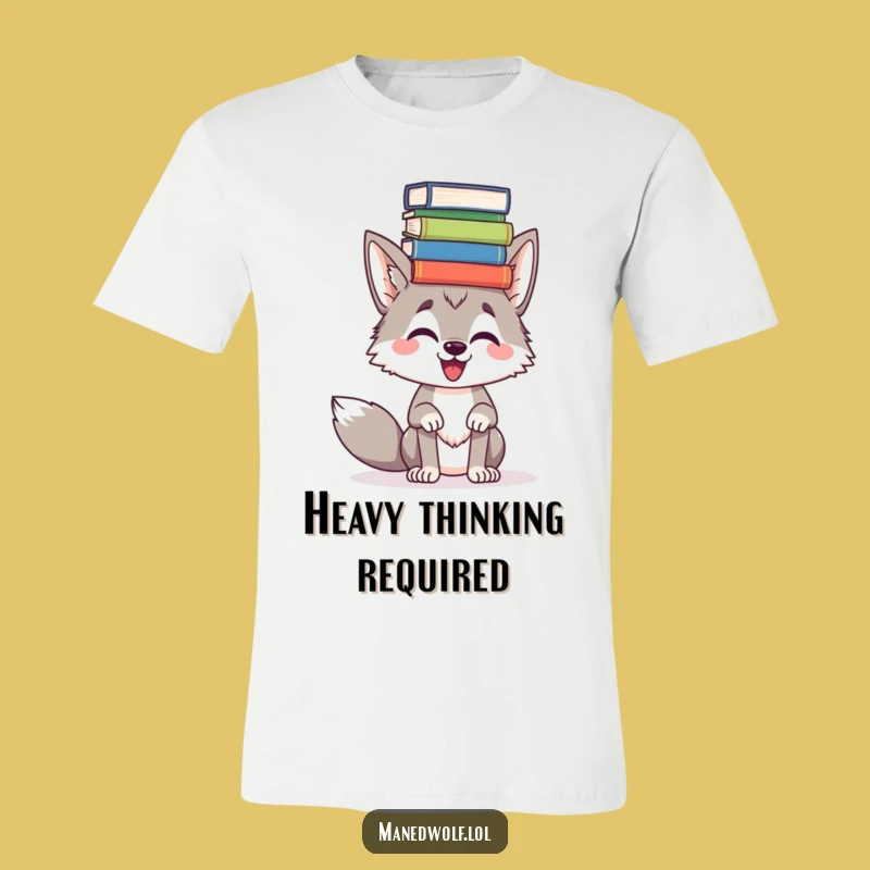 Funny Maned Wolf Book Balance T-Shirt - Comedic Reader Tee